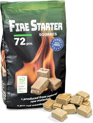 Fire Starter Squares (72 Pack) - Fire Starters for Fireplace, Grill, BBQ, Camping, Wood Stove and Bonfire Accessories - Odorless & Water Resistant in Kuwait