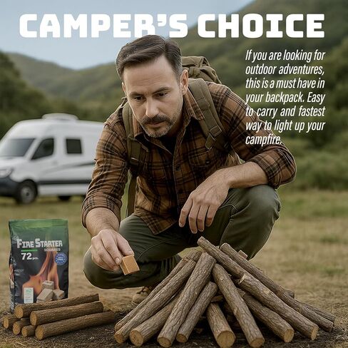 Fire Starter Squares (72 Pack) - Fire Starters for Fireplace, Grill, BBQ, Camping, Wood Stove and Bonfire Accessories - Odorless & Water Resistant in Kuwait