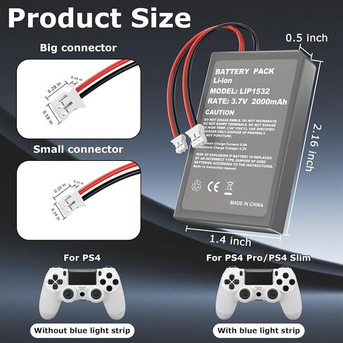 قطعتان من البطاريات القابلة لإعادة الشحن لوحدة التحكم اللاسلكية PS4Pro/PS4Slim، بطاريات ليثيوم بوليمر عالية السعة 3.7 فولت 2000 مللي أمبير في الساعة لوحدة التحكم PS4Pro/PS4Slim، تتضمن مجموعة أدوات in Kuwait