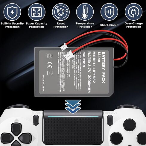 قطعتان من البطاريات القابلة لإعادة الشحن لوحدة التحكم اللاسلكية PS4Pro/PS4Slim، بطاريات ليثيوم بوليمر عالية السعة 3.7 فولت 2000 مللي أمبير في الساعة لوحدة التحكم PS4Pro/PS4Slim، تتضمن مجموعة أدوات in Kuwait