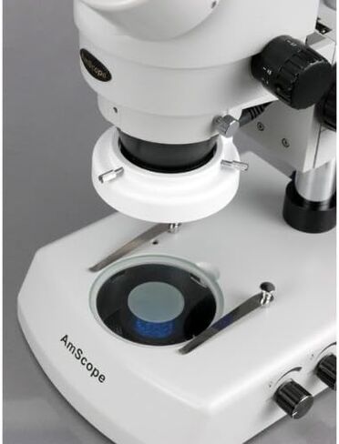 AmScope SM-2TZ-LED Professional Trinocular Stereo Zoom Microscope, WH10x Eyepieces, 3.5X-90X Magnification, 0.7X-4.5X Zoom Objective, Upper and Lower LED Lighting, Pillar Stand, 110V-120V, Includes 0.5X and 2.0X Barlow Lenses in Saudi Arabia