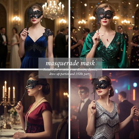 Yokawe Black Masquerade Mask with Stick Lace Handheld Ball Masks Mardi Gras Costume for Women in Saudi Arabia