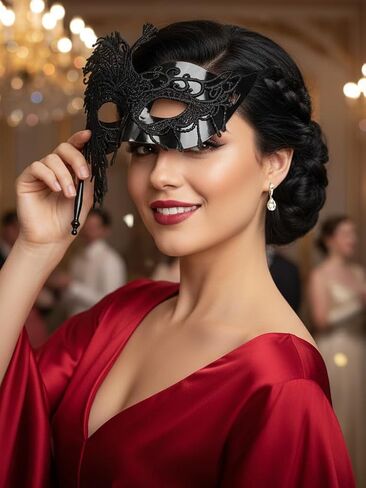 Yokawe Black Masquerade Mask with Stick Lace Handheld Ball Masks Mardi Gras Costume for Women in Saudi Arabia