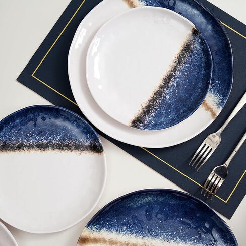 12PCS Melamine Dishes Set Blue, Plates and Bowls Sets for Boat, Unbreakable Dinnerware Sets for RVS,Lightweight and Durable, Just Stack them directly in the Backpack in Saudi Arabia