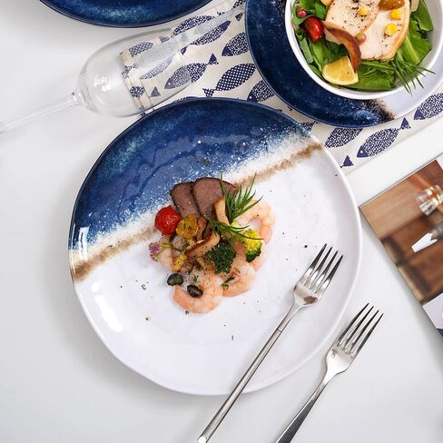12PCS Melamine Dishes Set Blue, Plates and Bowls Sets for Boat, Unbreakable Dinnerware Sets for RVS,Lightweight and Durable, Just Stack them directly in the Backpack in Saudi Arabia