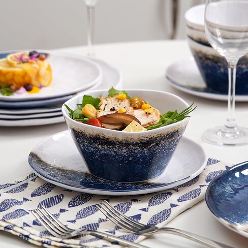 12PCS Melamine Dishes Set Blue, Plates and Bowls Sets for Boat, Unbreakable Dinnerware Sets for RVS,Lightweight and Durable, Just Stack them directly in the Backpack in Saudi Arabia