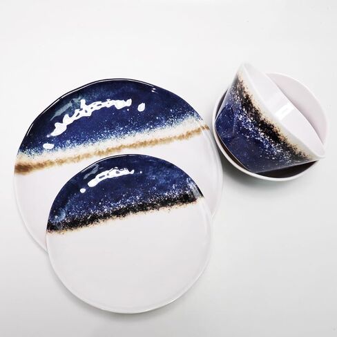 12PCS Melamine Dishes Set Blue, Plates and Bowls Sets for Boat, Unbreakable Dinnerware Sets for RVS,Lightweight and Durable, Just Stack them directly in the Backpack in Saudi Arabia
