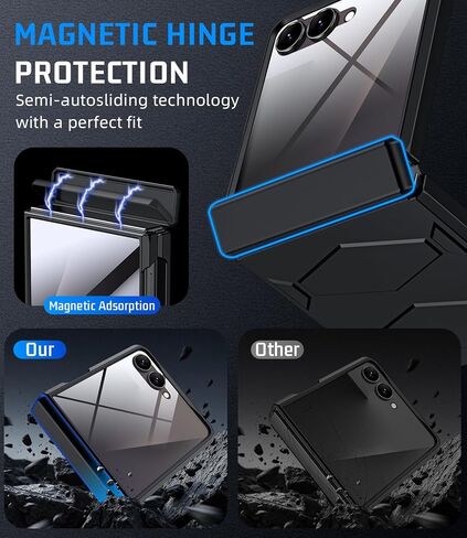 حافظة مدرعة لهاتف Samsung Z-Flip-7: حافظة هاتف واقية من الدرجة العسكرية لكامل الجسم [مضادة للانزلاق] غطاء متين مع واقي شاشة وشحن لاسلكي لهاتف Galaxy Z Flip 7 5G(2025) أسود in Kuwait