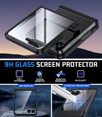 حافظة مدرعة لهاتف Samsung Z-Flip-7: حافظة هاتف واقية من الدرجة العسكرية لكامل الجسم [مضادة للانزلاق] غطاء متين مع واقي شاشة وشحن لاسلكي لهاتف Galaxy Z Flip 7 5G(2025) أسود in Kuwait