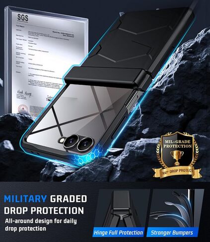 حافظة مدرعة لهاتف Samsung Z-Flip-7: حافظة هاتف واقية من الدرجة العسكرية لكامل الجسم [مضادة للانزلاق] غطاء متين مع واقي شاشة وشحن لاسلكي لهاتف Galaxy Z Flip 7 5G(2025) أسود in Kuwait