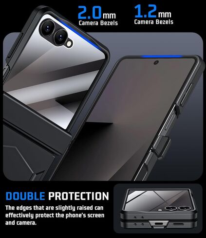 حافظة مدرعة لهاتف Samsung Z-Flip-7: حافظة هاتف واقية من الدرجة العسكرية لكامل الجسم [مضادة للانزلاق] غطاء متين مع واقي شاشة وشحن لاسلكي لهاتف Galaxy Z Flip 7 5G(2025) أسود in Kuwait