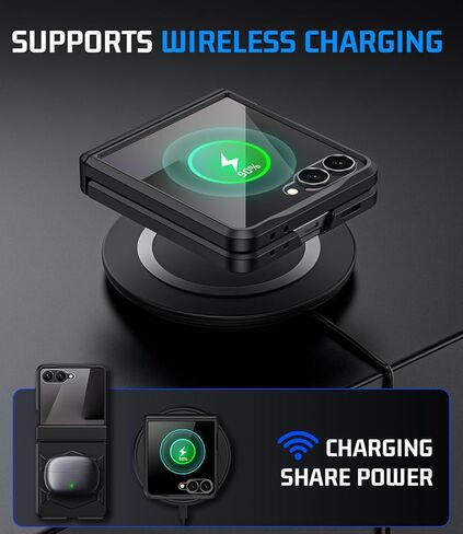 حافظة مدرعة لهاتف Samsung Z-Flip-7: حافظة هاتف واقية من الدرجة العسكرية لكامل الجسم [مضادة للانزلاق] غطاء متين مع واقي شاشة وشحن لاسلكي لهاتف Galaxy Z Flip 7 5G(2025) أسود in Kuwait