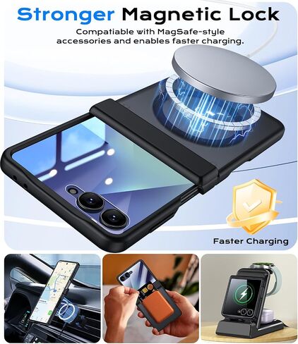 Armor case for Samsung Z-Flip-7: Full-Body Military Grade Protective Phone Case [Anti-Slip] Heavy Duty Cover with Screen Protector Wireless Charging for Galaxy Z Flip 7 5G(2025) Black in Saudi Arabia