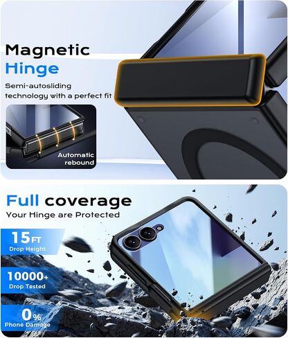 Armor case for Samsung Z-Flip-7: Full-Body Military Grade Protective Phone Case [Anti-Slip] Heavy Duty Cover with Screen Protector Wireless Charging for Galaxy Z Flip 7 5G(2025) Black in Saudi Arabia