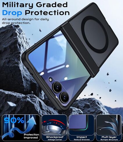 Armor case for Samsung Z-Flip-7: Full-Body Military Grade Protective Phone Case [Anti-Slip] Heavy Duty Cover with Screen Protector Wireless Charging for Galaxy Z Flip 7 5G(2025) Black in Saudi Arabia
