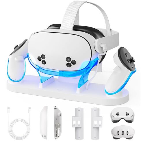 YOGES Charging Dock for Meta Quest 3 & Quest 3S, 2-in-1 Fast Charging Station with 2 Rechargeable Batteries, Charge VR Headset and Controllers, Charging Stand Accessories in Kuwait