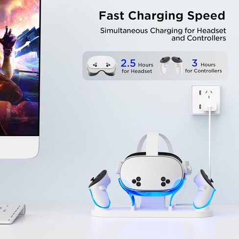 YOGES Charging Dock for Meta Quest 3 & Quest 3S, 2-in-1 Fast Charging Station with 2 Rechargeable Batteries, Charge VR Headset and Controllers, Charging Stand Accessories in Kuwait