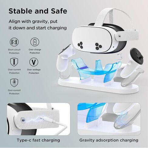 YOGES Charging Dock for Meta Quest 3 & Quest 3S, 2-in-1 Fast Charging Station with 2 Rechargeable Batteries, Charge VR Headset and Controllers, Charging Stand Accessories in Kuwait