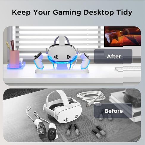 YOGES Charging Dock for Meta Quest 3 & Quest 3S, 2-in-1 Fast Charging Station with 2 Rechargeable Batteries, Charge VR Headset and Controllers, Charging Stand Accessories in Kuwait