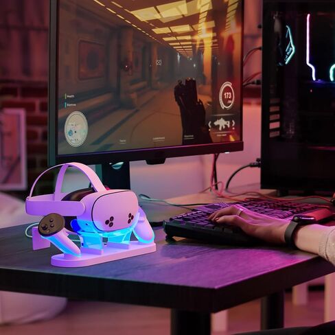 YOGES Charging Dock for Meta Quest 3 & Quest 3S, 2-in-1 Fast Charging Station with 2 Rechargeable Batteries, Charge VR Headset and Controllers, Charging Stand Accessories in Kuwait