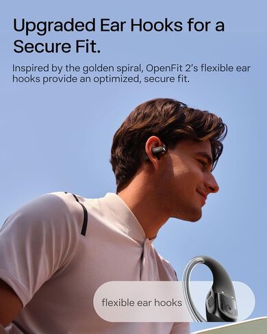 SHOKZ OpenFit 2 Open-Ear Headphones,True Wireless Bluetooth Earphones with Microphone,Earhook Earbuds with 48 Hours of Playtime,Fast Charging,IP55 Water-Resistant,with Carrying Bag,Black,Bluetooth5.4 in Saudi Arabia