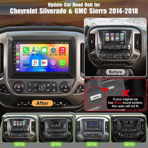 10.2 Inch QLED Carplay Screen for Chevrolet Silverado & GMC Sierra 2014-2018(Without Bo-seSystem),Android 13 Silverado Radio Stereo Support Wireless Carplay &Android Auto,Bluetooth&GPS,FM Radio in Saudi Arabia