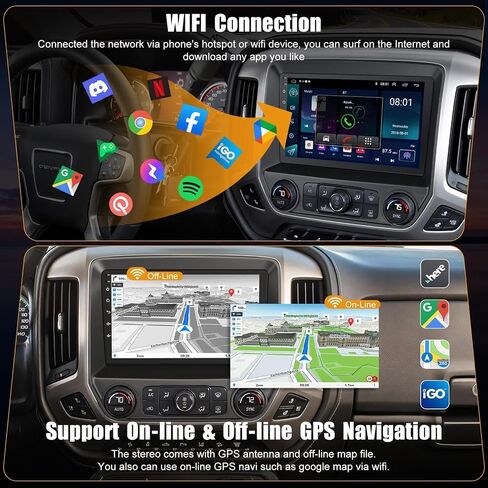 10.2 Inch QLED Carplay Screen for Chevrolet Silverado & GMC Sierra 2014-2018(Without Bo-seSystem),Android 13 Silverado Radio Stereo Support Wireless Carplay &Android Auto,Bluetooth&GPS,FM Radio in Saudi Arabia