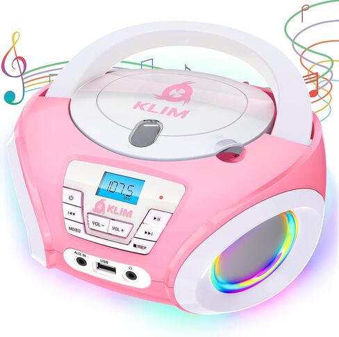 KLIM Candy Kids Portable CD Player – New Version Boombox with FM Radio & Speakers – Includes Batteries – Cute Pink Design for Kids & Toddlers - Rose in Saudi Arabia