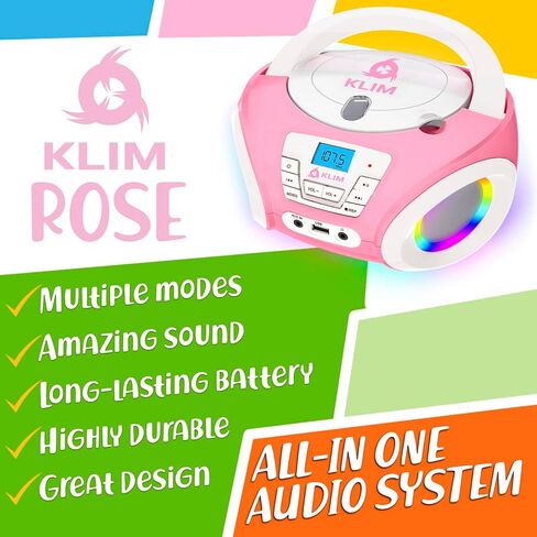KLIM Candy Kids Portable CD Player – New Version Boombox with FM Radio & Speakers – Includes Batteries – Cute Pink Design for Kids & Toddlers - Rose in Saudi Arabia