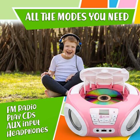 KLIM Candy Kids Portable CD Player – New Version Boombox with FM Radio & Speakers – Includes Batteries – Cute Pink Design for Kids & Toddlers - Rose in Saudi Arabia
