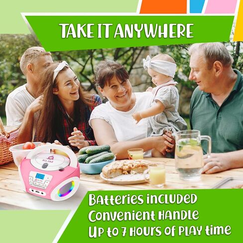 KLIM Candy Kids Portable CD Player – New Version Boombox with FM Radio & Speakers – Includes Batteries – Cute Pink Design for Kids & Toddlers - Rose in Saudi Arabia