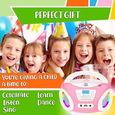 KLIM Candy Kids Portable CD Player – New Version Boombox with FM Radio & Speakers – Includes Batteries – Cute Pink Design for Kids & Toddlers - Rose in Saudi Arabia