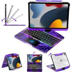 حافظة لوحة مفاتيح شفافة لجهاز iPad Pro مقاس 13 بوصة (M4/M5 2024/2025)، لوحة تتبع متعددة اللمس دوارة 360 درجة، مع بلوتوث لاسلكي 3 سطوع وإضاءة خلفية 7 ألوان، حامل قلم رصاص واختصارات لوحة المفاتيح أسود in Kuwait