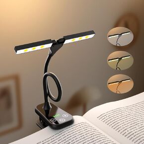 Portable Rechargeable Reading Lamp - Dual Heads with Stepless Dimming, Battery Indicator,3 Eye-Care Color Temp, for Night Bed Readingr Reading in Bed at Night,360° Rotating Arm in Saudi Arabia