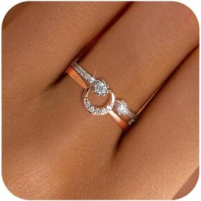 LOVECOM Star Moon Ring Set Stackable Rings for Women Couble 925 Sterling Silver Celestial Matching Adjustable Ring Cute 14k Gold Plated Blue CZ Moon Friendship Promise Ring Jewelry Gifts to Daughter in Kuwait