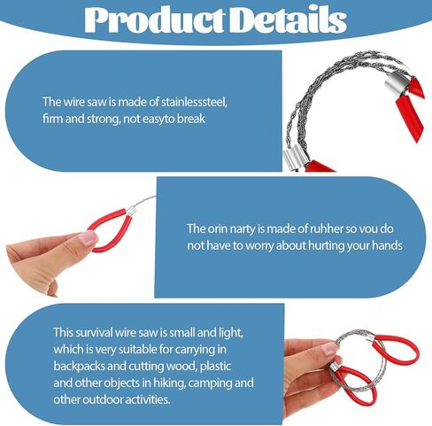 4 Pcs Stainless Steel Cable Saw, Metal Wire Saw Emergency Hand Pocket Survival String Rope Wire Saws PVC Cable Saws for Home Hiking Hunting Camping, 27.56 Inch (Red and Black) in Saudi Arabia