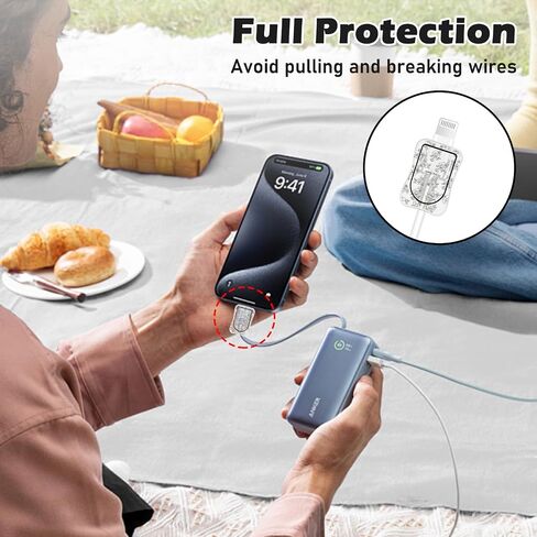 CameCosy Charger Cable Protector Set Compatible with iPhone 18/20W Power Adapter, Data Cable Wire Saver for USB Type-C/L, Charging Protector Charger Plug with Cute Ink Wave Pattern for Girls in Kuwait