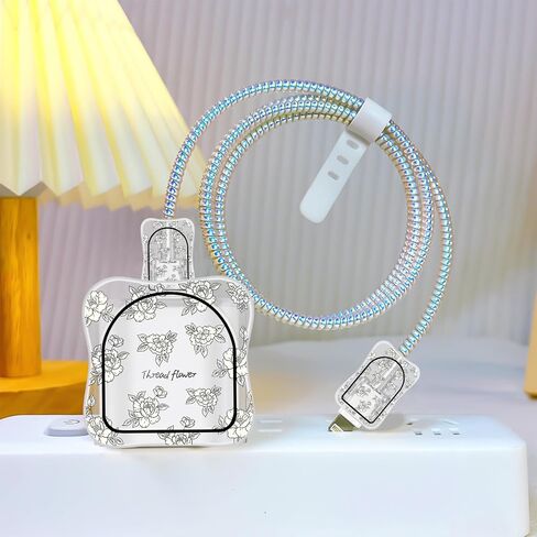 CameCosy Charger Cable Protector Set Compatible with iPhone 18/20W Power Adapter, Data Cable Wire Saver for USB Type-C/L, Charging Protector Charger Plug with Cute Ink Wave Pattern for Girls in Kuwait