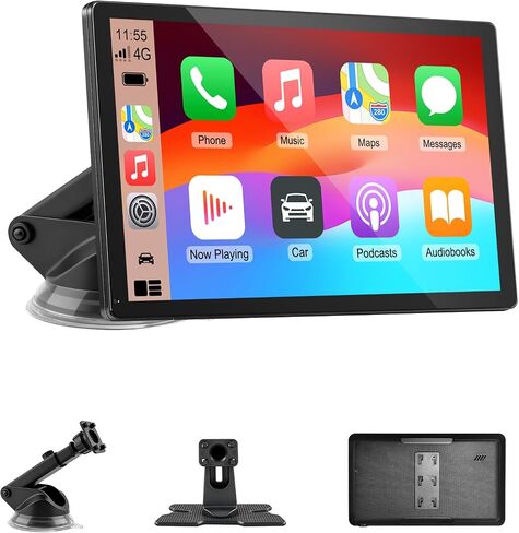شاشة CarPlay للسيارة، CarPlay لاسلكية مقاس 9 بوصات ونظام Android Auto - شاشة لمس ذكية محمولة مع بلوتوث/FM، وصلة مرآة، التحكم الصوتي، نظام تحديد المواقع العالمي (GPS)، مكالمات بدون استخدام اليدين، شاشة تشغيل السيارة للتوصيل والتشغيل in Kuwait