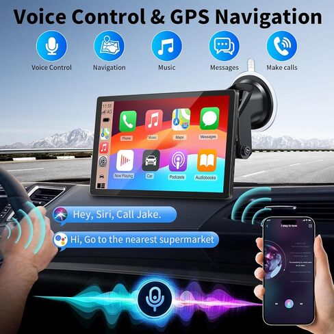 شاشة CarPlay للسيارة، CarPlay لاسلكية مقاس 9 بوصات ونظام Android Auto - شاشة لمس ذكية محمولة مع بلوتوث/FM، وصلة مرآة، التحكم الصوتي، نظام تحديد المواقع العالمي (GPS)، مكالمات بدون استخدام اليدين، شاشة تشغيل السيارة للتوصيل والتشغيل in Kuwait
