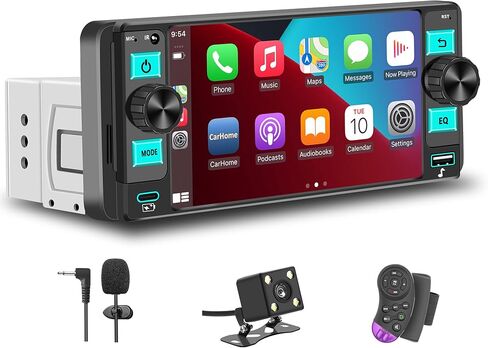 ستيريو سيارة راديو Din واحد مع Apple CarPlay، راديو شاشة تعمل باللمس Din واحد، راديو السيارة بلوتوث يدعم Android Auto، وصلة مرآة، راديو السيارة مع كاميرا احتياطية GPS USB ونوع C FM/AM SWC EQ MIC in Kuwait