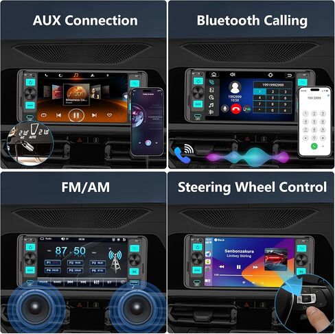 ستيريو سيارة راديو Din واحد مع Apple CarPlay، راديو شاشة تعمل باللمس Din واحد، راديو السيارة بلوتوث يدعم Android Auto، وصلة مرآة، راديو السيارة مع كاميرا احتياطية GPS USB ونوع C FM/AM SWC EQ MIC in Kuwait
