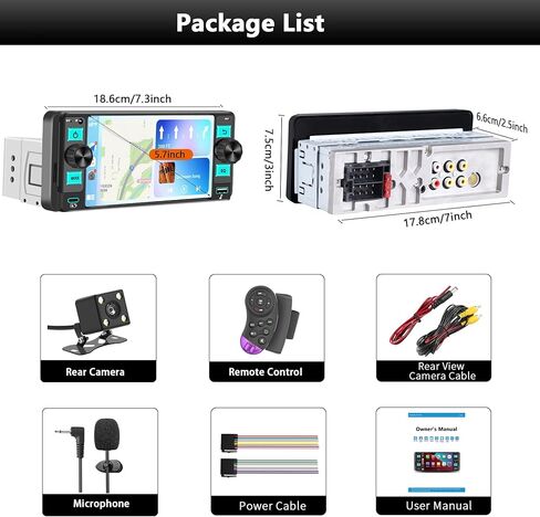 ستيريو سيارة راديو Din واحد مع Apple CarPlay، راديو شاشة تعمل باللمس Din واحد، راديو السيارة بلوتوث يدعم Android Auto، وصلة مرآة، راديو السيارة مع كاميرا احتياطية GPS USB ونوع C FM/AM SWC EQ MIC in Kuwait