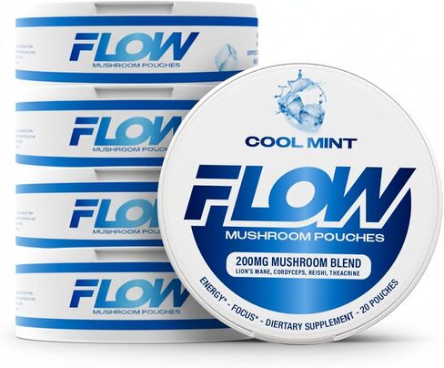 Flow Pouch Mushroom Nootropic Pouches - 200mg Organic Mushroom Energy Ultra Pouches with Lion's Mane, Reishi, Cordyceps for Focus & Clean Energy - Zero Caffeine or Sugar (5 Can Pack, Wintergreen) in Saudi Arabia
