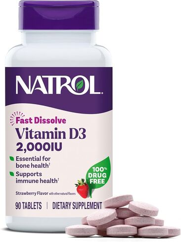 Natrol Fast Dissolve Vitamin D3 2,000 IU, Dietary Supplement for Bone and Joint Health, Bone Support Supplement, 90 Tablets, 90 Day Supply in Saudi Arabia