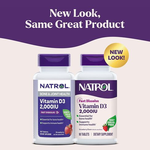 Natrol Fast Dissolve Vitamin D3 2,000 IU, Dietary Supplement for Bone and Joint Health, Bone Support Supplement, 90 Tablets, 90 Day Supply in Saudi Arabia
