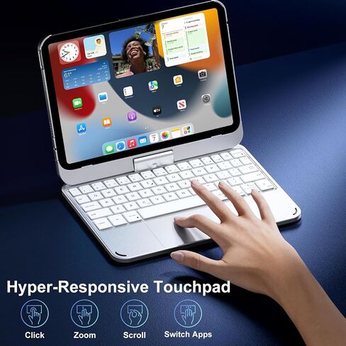 حافظة لوحة مفاتيح Cousper لجهاز iPad mini 7 A17 Pro 2024/ iPad mini 6 Generation 2021 8.3 بوصة مع لوحة تتبع متعددة اللمس، غطاء دوار 360 درجة مع لوحة مفاتيح بإضاءة خلفية قوس قزح لجهاز iPad mini 7/6th Gen، فضي in Kuwait