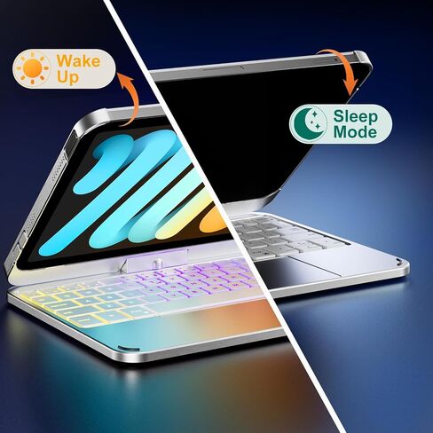 حافظة لوحة مفاتيح Cousper لجهاز iPad mini 7 A17 Pro 2024/ iPad mini 6 Generation 2021 8.3 بوصة مع لوحة تتبع متعددة اللمس، غطاء دوار 360 درجة مع لوحة مفاتيح بإضاءة خلفية قوس قزح لجهاز iPad mini 7/6th Gen، فضي in Kuwait