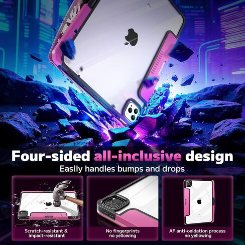 حافظة لوحة مفاتيح شفافة لجهاز iPad Pro مقاس 13 بوصة (M4/M5 2024/2025)، لوحة تتبع متعددة اللمس دوارة 360 درجة، مع بلوتوث لاسلكي 3 سطوع وإضاءة خلفية 7 ألوان، حامل قلم رصاص واختصارات لوحة المفاتيح أسود in Kuwait