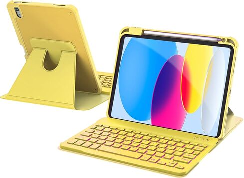 حافظة لجهاز iPad 11th (A16, 2025)/10th مع لوحة مفاتيح، وحافظة قابلة للدوران 360 درجة ولوحة مفاتيح بإضاءة خلفية قابلة للفصل، وفتحات دقيقة وحامل أقلام لجهاز iPad A16 11 بوصة/10 10.9 بوصة، أزرق داكن in Kuwait